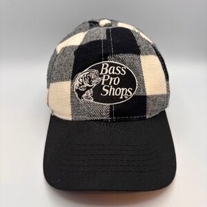 Bass Pro Shops Gone Fishing Buffalo Plaid Flannel Black/White Logo Snapback